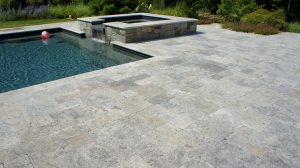 Silver travertine pool tiles