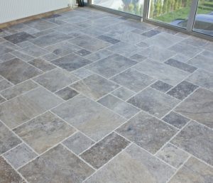 french pattern silver travertine tiles