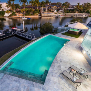 silver travertine pool pavers in pools in Melbourne